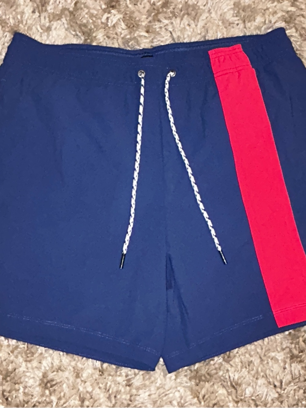 RHONE Navy Athletic Shorts with Red Side Stripe